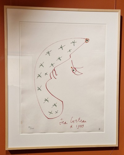 XXe siècle - Profil rouge et étoile verte, Lithographie - Jean COCTEAU (1889 – 1963)