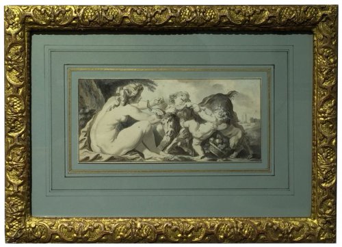 Nymphe jouant avec des chérubins - attribué à Jacques-Philippe Caresme (1734 - 1796)