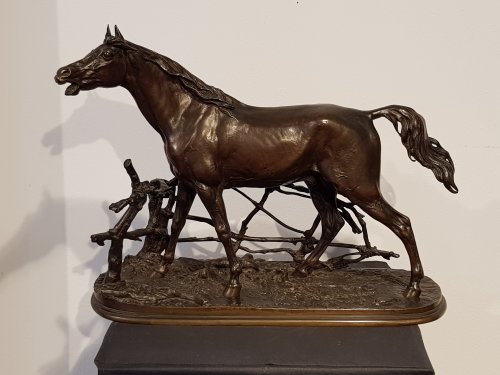 Pierre-Jules Mène (1810-1879) - Djinn, cheval à la barrière - Sculpture Style 
