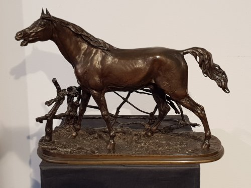 Sculpture Sculpture en Bronze - Pierre-Jules Mène (1810-1879) - Djinn, cheval à la barrière