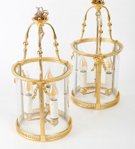 Paire de lanternes en bronze doré, France XIXe siècle - Luminaires Style 