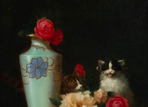 Maurice Isabelle Sprenger-Sébilleau (1849 - 1907) - Jetée de fleurs avec chats - Tableaux et dessins Style 
