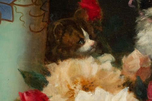  - Maurice Isabelle Sprenger-Sébilleau (1849 - 1907) - Jetée de fleurs avec chats