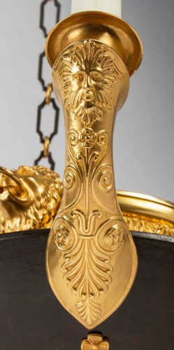 XIXe siècle - Lustre en bronze doré et tôle patinée vert