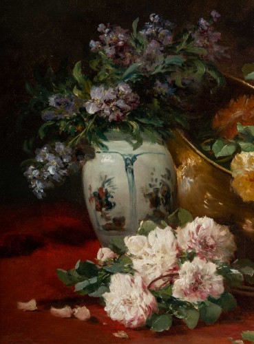 Tableaux et dessins Tableaux XIXe siècle - Nature morte aux bouquets de roses- Henri Cauchois (1850 - 1911)