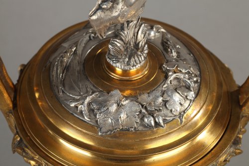XIXe siècle - F. Barbedienne Pot couvert au héron