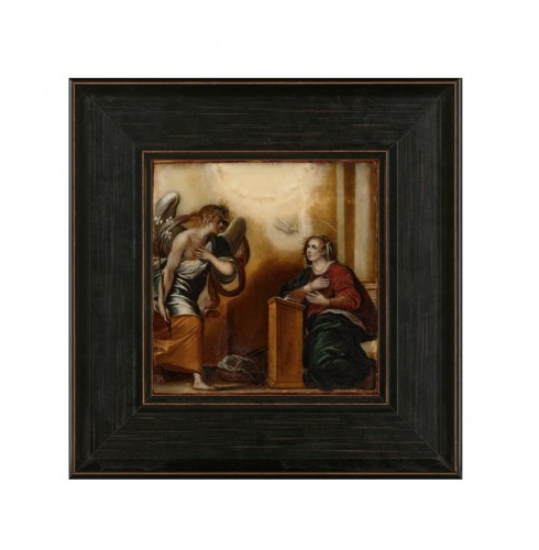 ‘L’Annunciation’ peinture sur Albâtre - Italie, XVIIe siècle