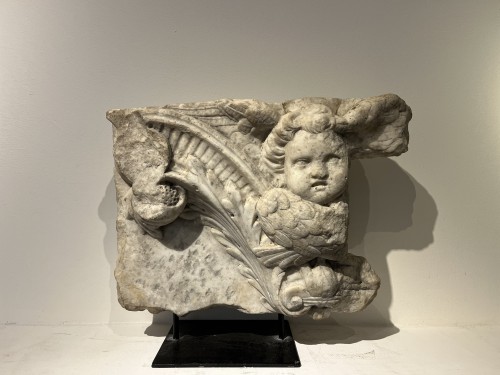 Sculpture Sculpture en Marbre - Relief en marbre Renaissance italienne avec putto