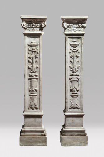 Paire de colonnes en marbre avec décorations florales, Italie XIXe siècle - Cavagnis Lacerenza