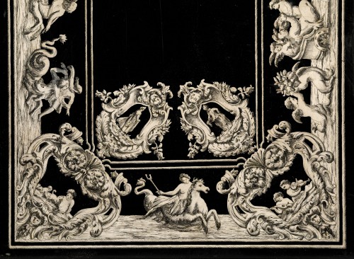 XIXe siècle - Plateau de table en scagliola décoré de scènes mythologiques