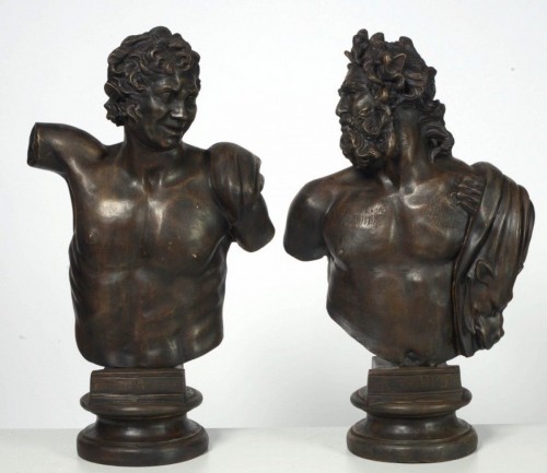 Sculpture Sculpture en Bronze - Paire de bustes napolitains en bronze XIXe