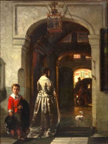 L'adieu, huile sur panneau de Johannes Stroebel (1821-1905)