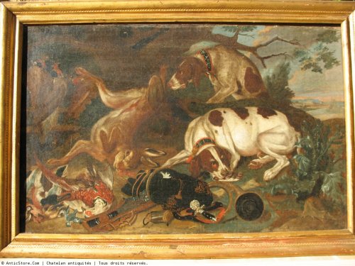 Paire d'huiles sur toile à décor de scènes de chasse Ecole flamande du XVIIe. - Tableaux et dessins Style 