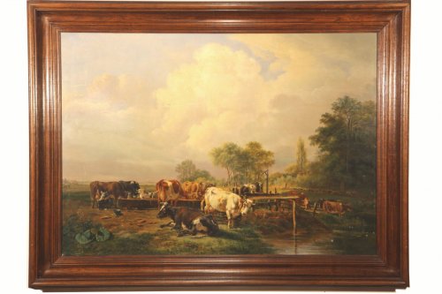 École hollandaise Pieter Gerardus Van OS (1776-1839)Troupeau de vaches à l’abreuvoir
