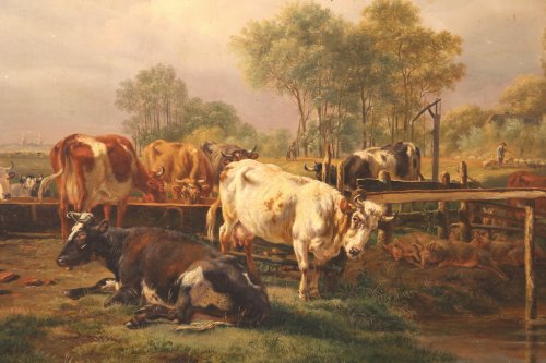 École hollandaise Pieter Gerardus Van OS (1776-1839)Troupeau de vaches à l’abreuvoir - Tableaux et dessins Style Louis-Philippe