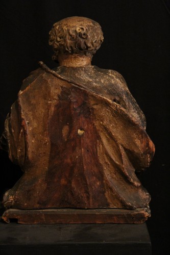 St Pierre en buste, Bois polychrome et doré, Italie XVIIe - Chatelan Antiquités