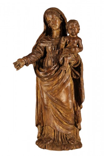 Vierge à l’Enfant en aulne, avec traces de polychromie, époque fin XVIIe début XVIIIe