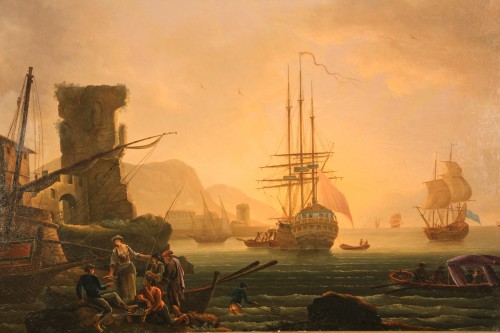Tableaux et dessins Tableaux XVIIIe siècle - Port imaginaire au soleil couchant - Ecole Française du XVIIIe