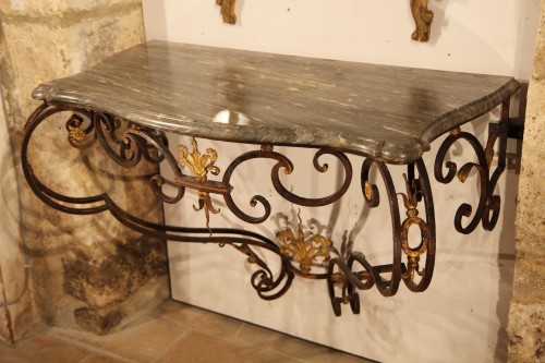 Console en fer forgé, patiné et doré. Provence époque XVIIIe - Mobilier Style 