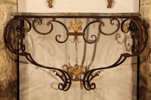 Console en fer forgé, patiné et doré. Provence époque XVIIIe - Chatelan Antiquités
