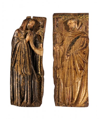 Paire de Saints Abbés sculptés, Espagne XVIe siècle