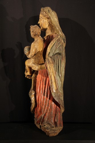 Vierge à l’Enfant avec sa polychromie d’origine - Occitanie époque XVIIe - Sculpture Style 