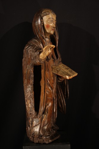 Sculpture Sculpture en Bois - Saint Benoît en bois de noyer sculpté et polychrome, France XVIe siècle