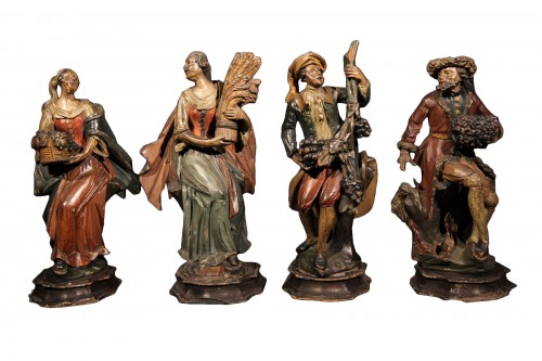 Statuettes en bois polychromé représentant les quatre saisons. Italie XVIIIe