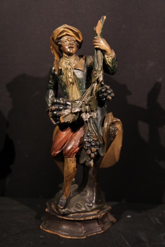 XVIIIe siècle - Statuettes en bois polychromé représentant les quatre saisons. Italie XVIIIe