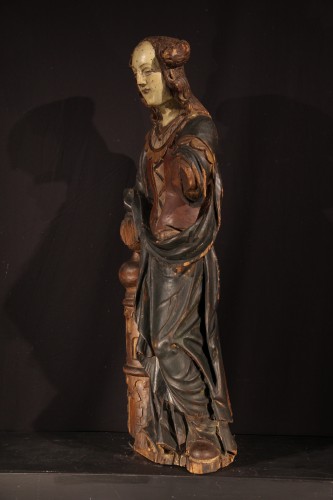 Sainte Barbe, statue en bois sculpté et polychrome -Travail Souabe époque XVIe - Chatelan Antiquités