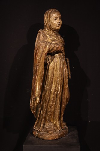 Sculpture Sculpture en Bois - Sainte moniale en bois de résineux doré et polychrome, Espagne XVIe