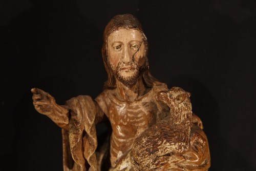 St Jean Baptiste en noyer avec traces de polychromie - Espagne XVIIIe siècle - Chatelan Antiquités