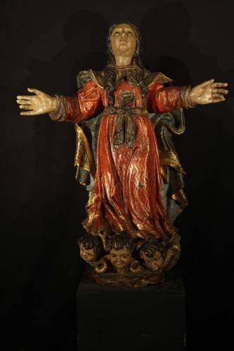 Antiquités - Vierge de l’Assomption en bois polychromé et doré - Baroque brésilien du XVIIIe siècle