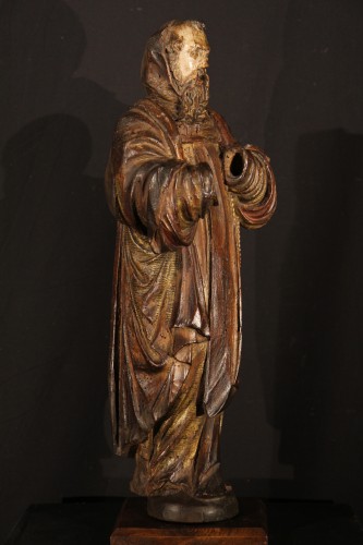 St Antoine le grand - Statuette en bois de noyer avec traces de dorure et polychromies - Sculpture Style 