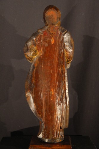 XVIIe siècle - St Antoine le grand - Statuette en bois de noyer avec traces de dorure et polychromies