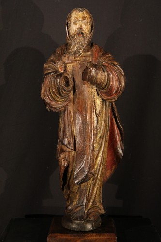 St Antoine le grand - Statuette en bois de noyer avec traces de dorure et polychromies - 