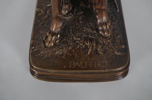 Antiquités - Ferdinand Pautrot - Braque au lièvre - Bronze