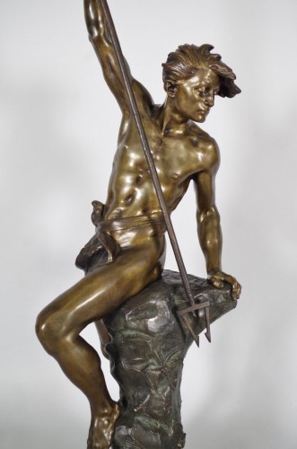 Sculpture Sculpture en Bronze - Ernest Justin Ferrand : Pêcheur au harpon - Bronze