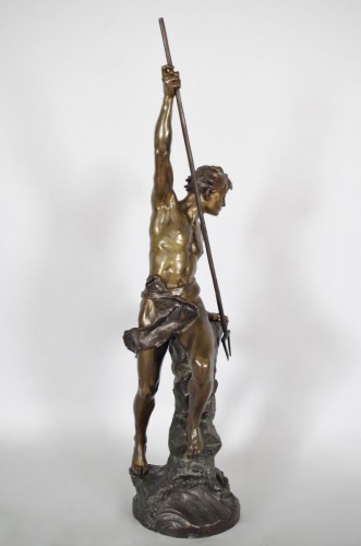 XIXe siècle - Ernest Justin Ferrand : Pêcheur au harpon - Bronze