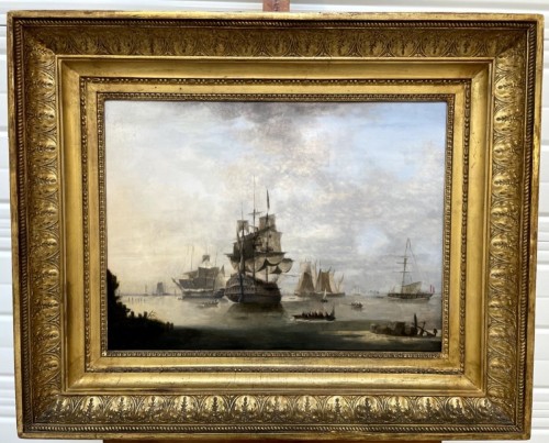 Dominique de Bast (1781-1842) - Navires dans une baie - Tableaux et dessins Style Restauration - Charles X