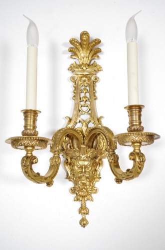 Henri Vian - Paire d'appliques en bronze doré vers 1880 - Luminaires Style Napoléon III