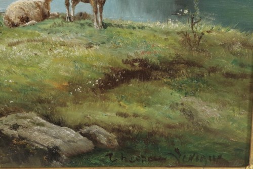  - Théodore Lévigne (1848-1912). - Bergère et moutons en montagne