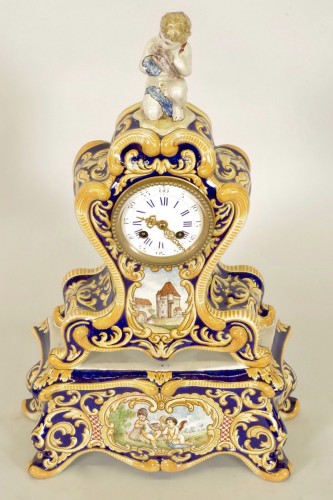 Horlogerie Pendule - Garniture De Cheminée En Faïence De Nevers