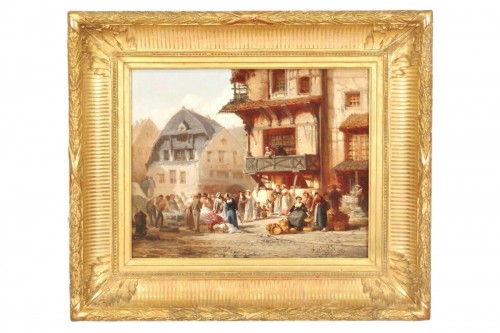 Léonard SAURFELT (1840-1890) - Scène de marché en Normandie