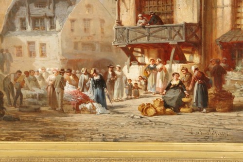 Tableaux et dessins Tableaux XIXe siècle - Léonard SAURFELT (1840-1890) - Scène de marché en Normandie