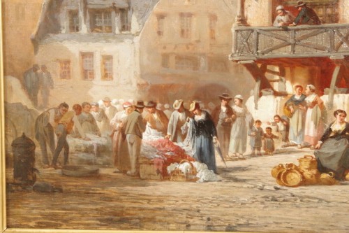 Léonard SAURFELT (1840-1890) - Scène de marché en Normandie - Antiquités Saint Jean