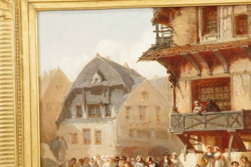 XIXe siècle - Léonard SAURFELT (1840-1890) - Scène de marché en Normandie