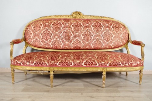 XIXe siècle - Salon style Louis XVI bois doré