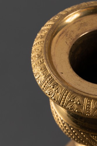 Paire de bougeoirs en bronze doré Epoque Empire - Christophe Havas