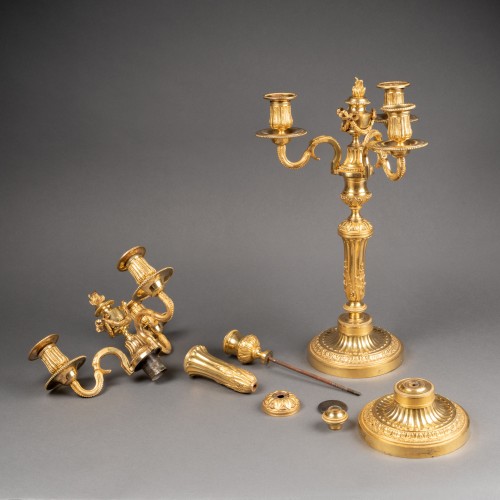 Antiquités - Paire de candélabres en bronze doré époque Louis XVI